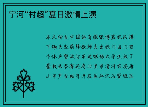 宁河“村超”夏日激情上演